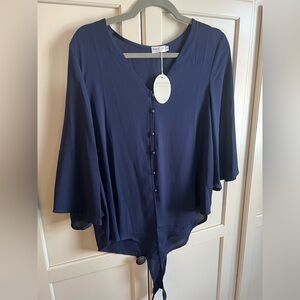 Navy Button-Up Women's Blouse M